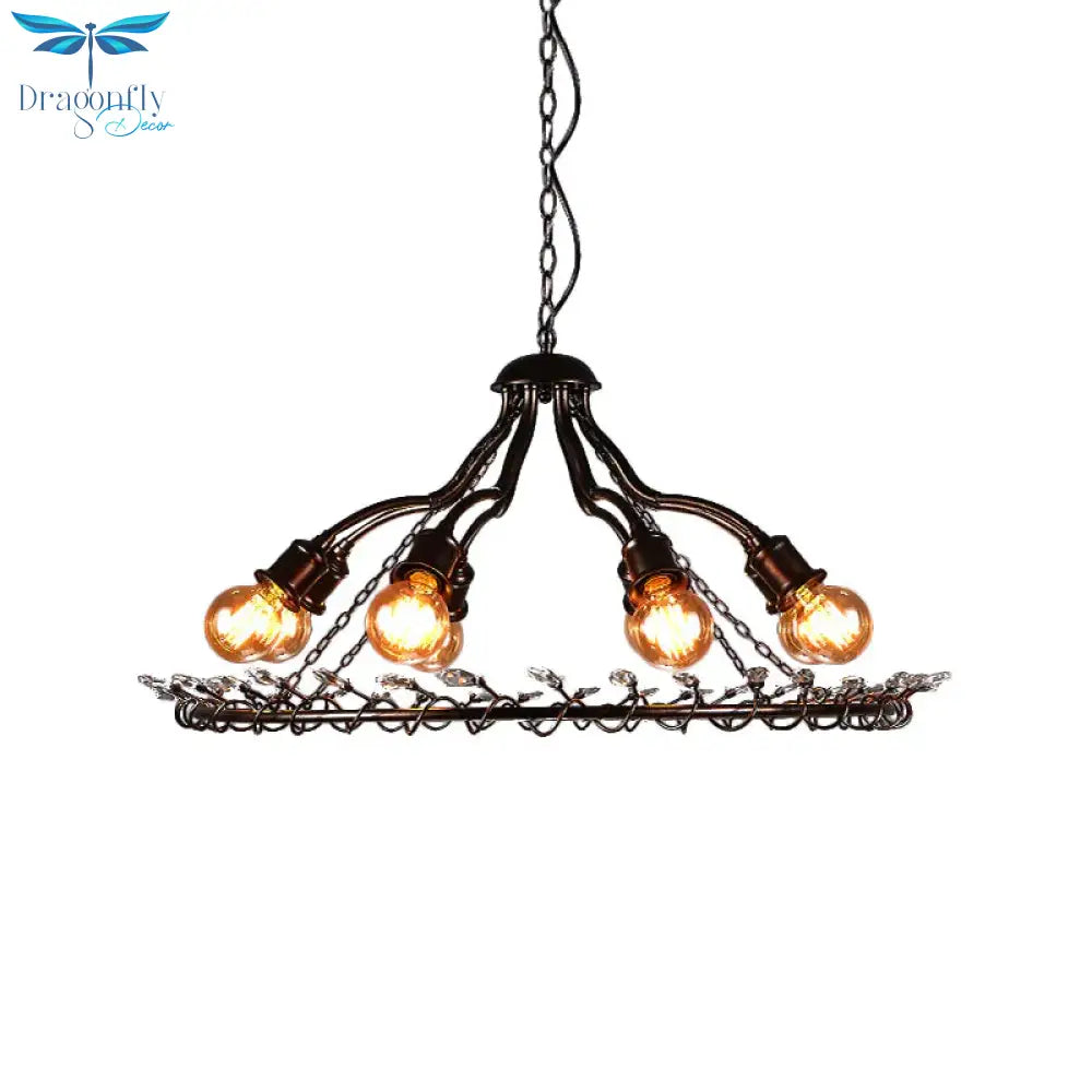Ring Suspension Light With Clear Crystal Bead Retro Country 8 Lights Metallic Chandelier