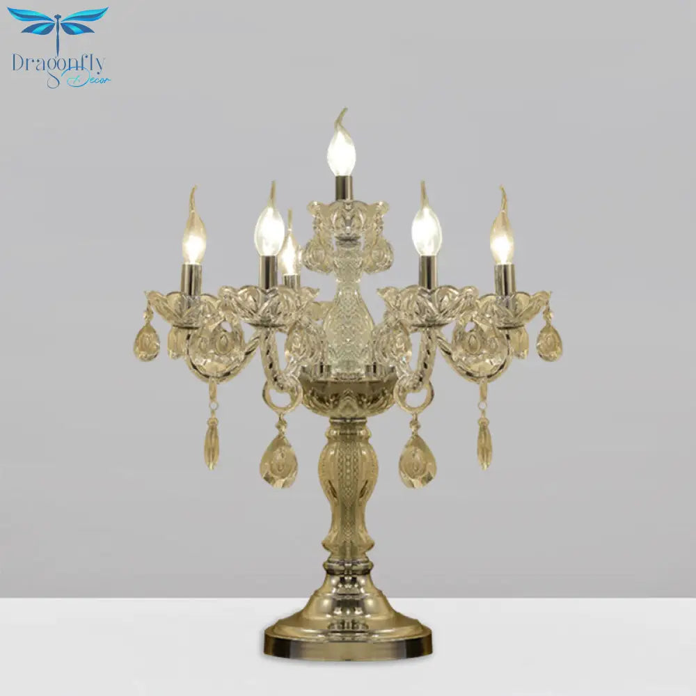 Rita - Elegant Candelabra Bedroom Table Light Traditional Clear Crystal 5/6/7 Heads Chrome Night