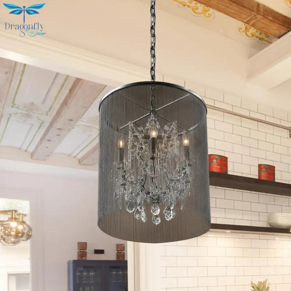 Rita - Industrial Metal Pendant Lighting With Tassels And Crystal Accents