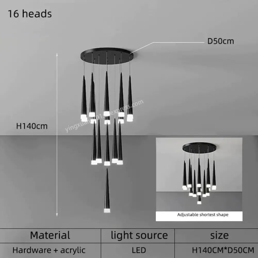 Ritra - Cone Led Pendant Lamp 16 Heads / Black White Light Lighting