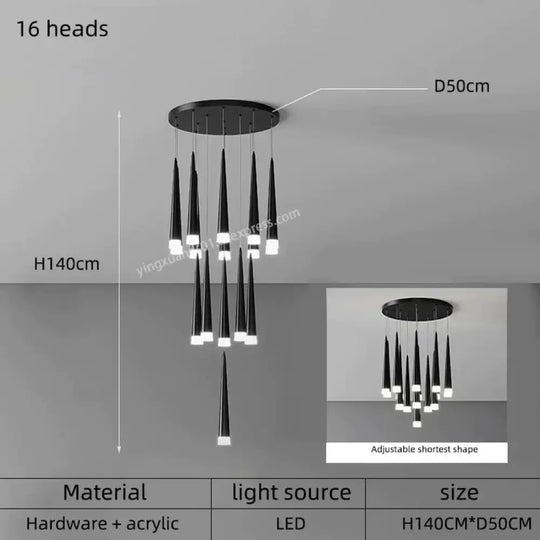 Ritra - Cone Led Pendant Lamp 16 Heads / Black White Light Lighting