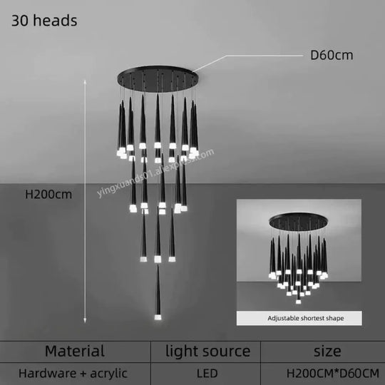 Ritra - Cone Led Pendant Lamp 30 Heads / Black White Light Lighting
