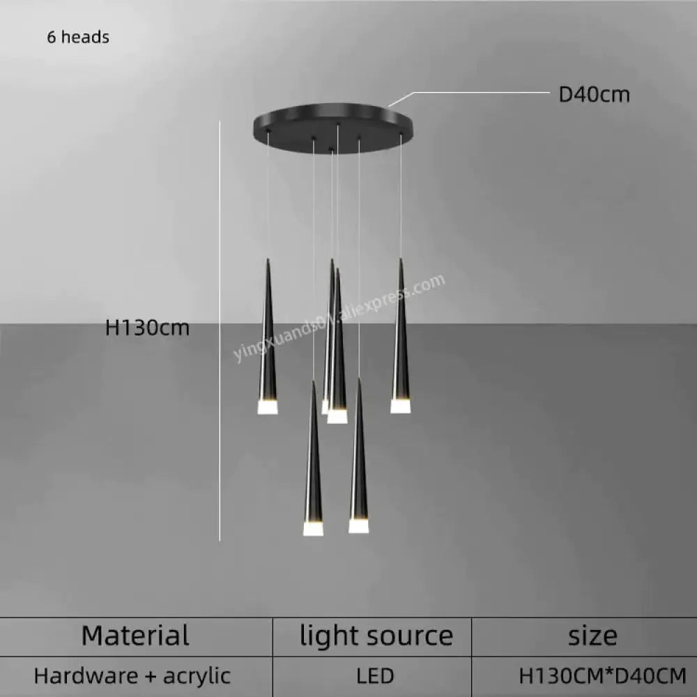 Ritra - Cone Led Pendant Lamp 6 Heads / Black White Light Lighting