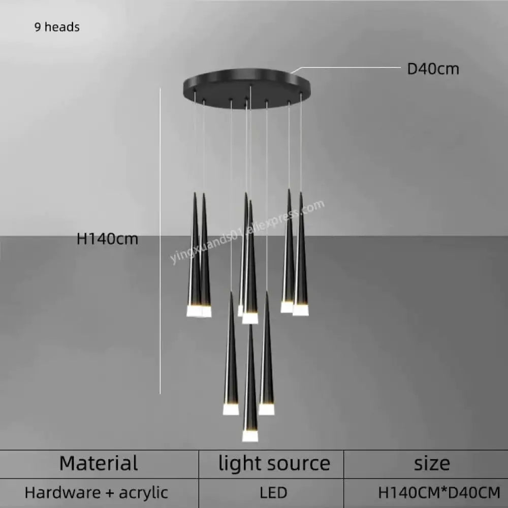 Ritra - Cone Led Pendant Lamp 9 Heads / Black White Light Lighting
