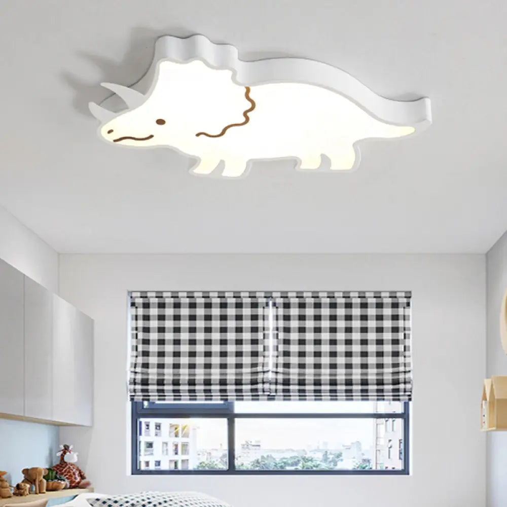 Roaring Fun: Dinosaur Design Led Flush Pendant Light For Kids’ Rooms White / Warm Ceiling