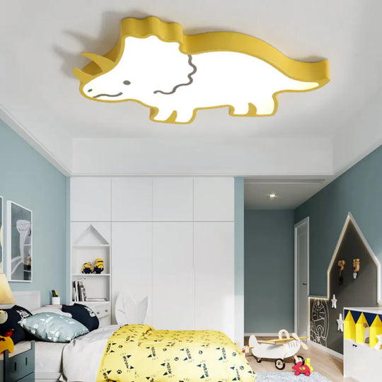 Roaring Fun: Dinosaur Design Led Flush Pendant Light For Kids’ Rooms Yellow / Warm Ceiling