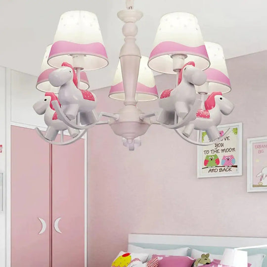 Rocking Horse Pendant Light Fixture Fabric And Metal Hanging Chandelier For Bedroom 5 / Pink