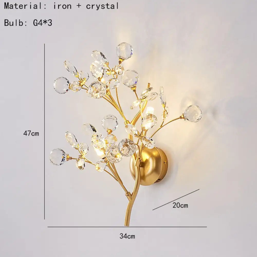 Romantic Flowers Branches G4 Bulb Wall Lights Clear Crystal Living Room Bedroom Decoration Sconce