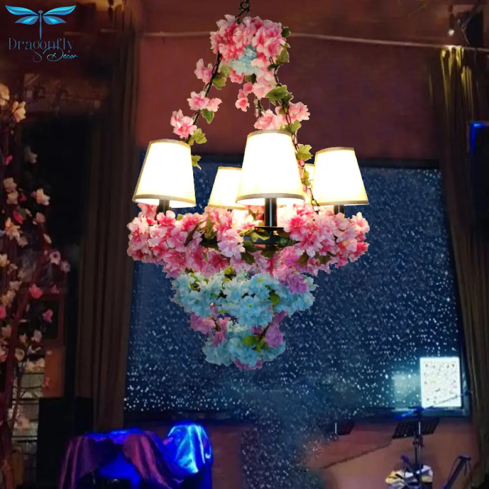 Rosalie - Pink Cone Restaurant Chandelier Lighting Fixture Vintage Metal 6 Lights Cherry Blossom