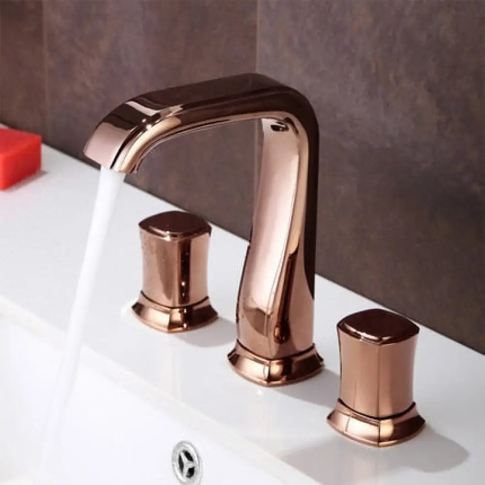 Rose Gold Bathroom Basin Faucets Brass Widespread Sink Mixer Tap Hot & Cold Lavatory Crane 3 Hole