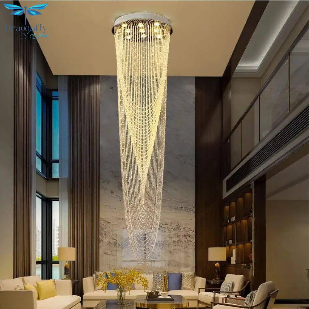 Rotary Crystal Staircase Chandelier Loft Decorative Lighting Long Tassel Crystal Chain Led Living