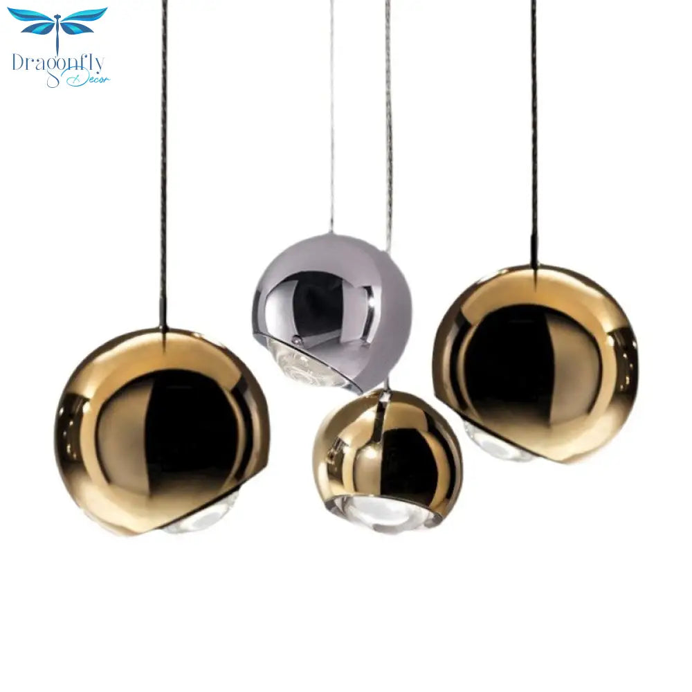 Rotatable Bedside Led Pendant Lights: Modern Gold Chrome Metal Lighting For Bar Restaurant And