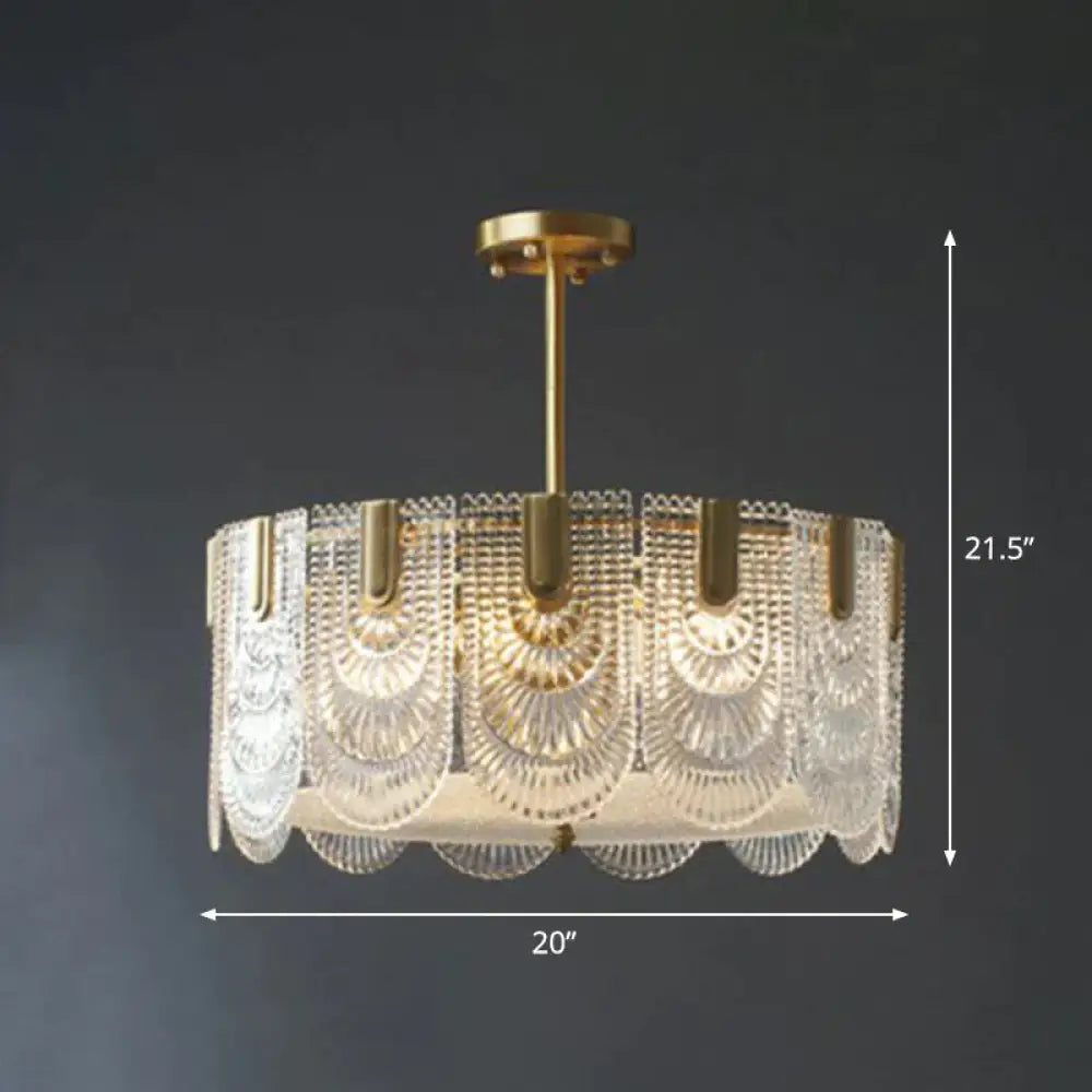 Round Brass With Ribbed Crystal Chandelier Pendant Light 6 / Brass