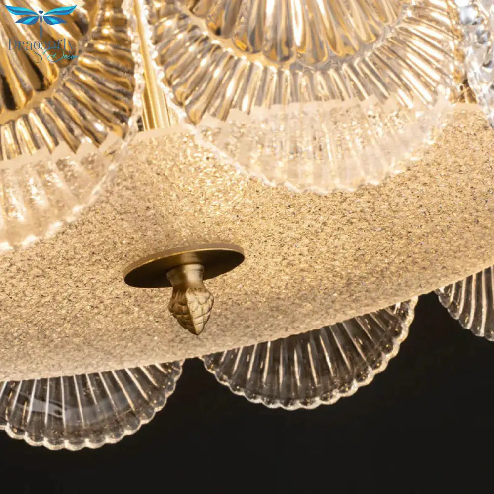 Round Brass With Ribbed Crystal Chandelier Pendant Light