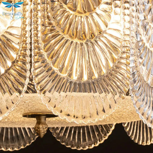 Round Brass With Ribbed Crystal Chandelier Pendant Light