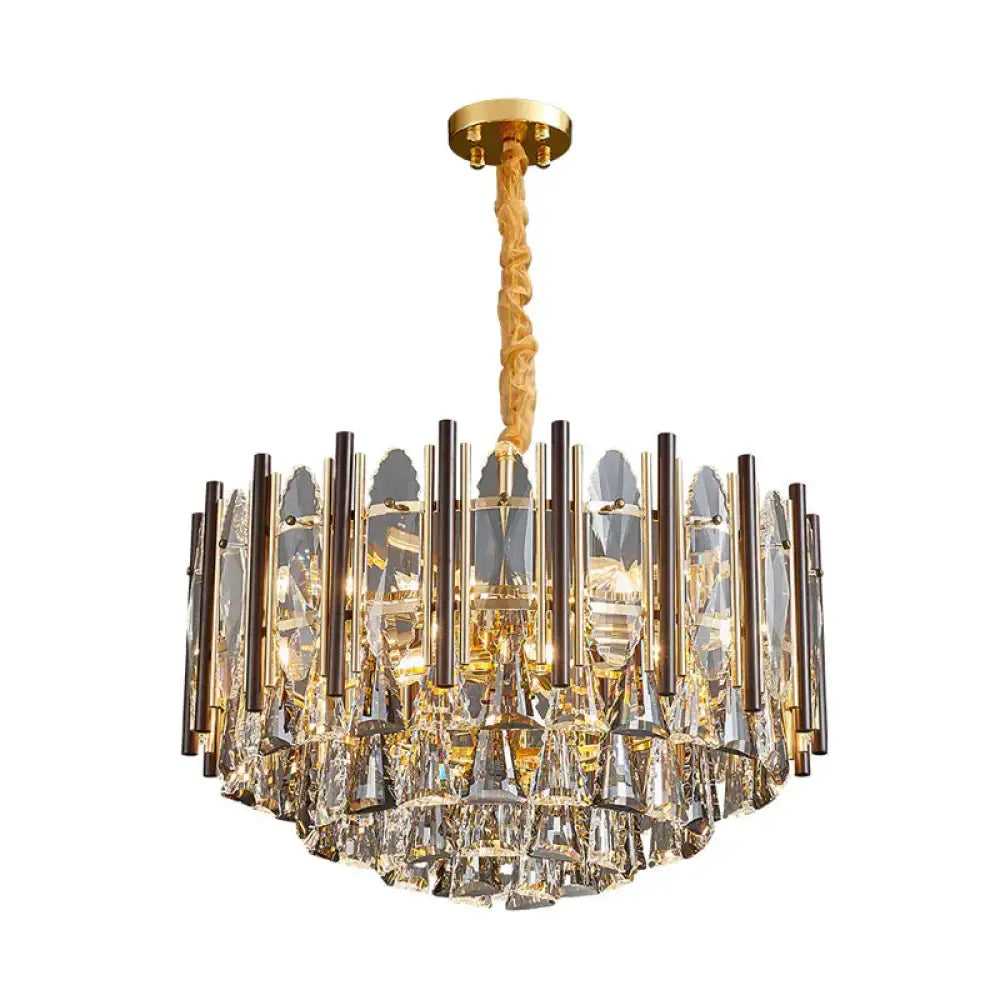 Round Ceiling Chandelier Postmodern Teardrop Crystal 7 Lights Gold Hanging Light Kit