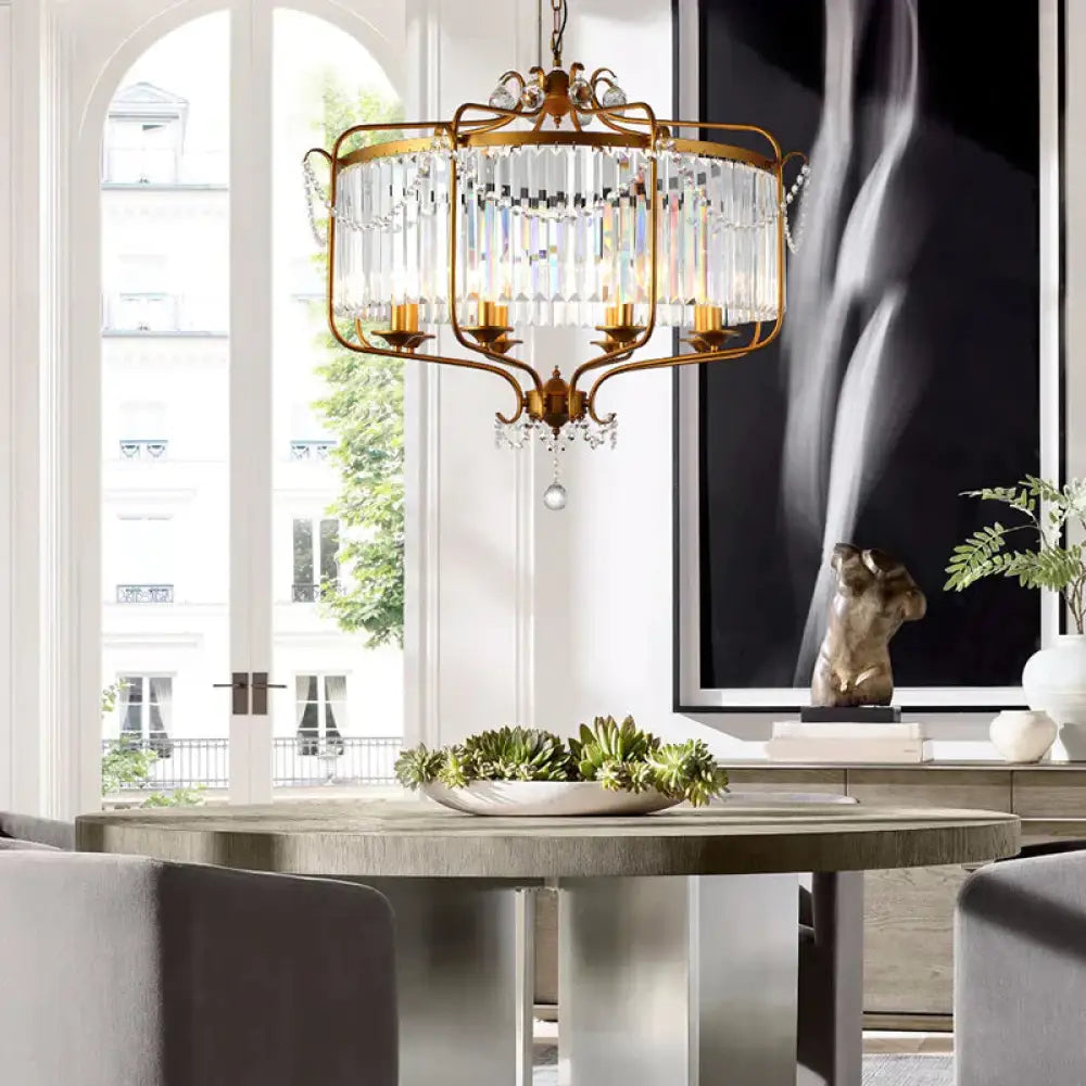 Round Crystal Chandelier Lamp Industrial Style With Wire Cage For Living Room 5 / Gold