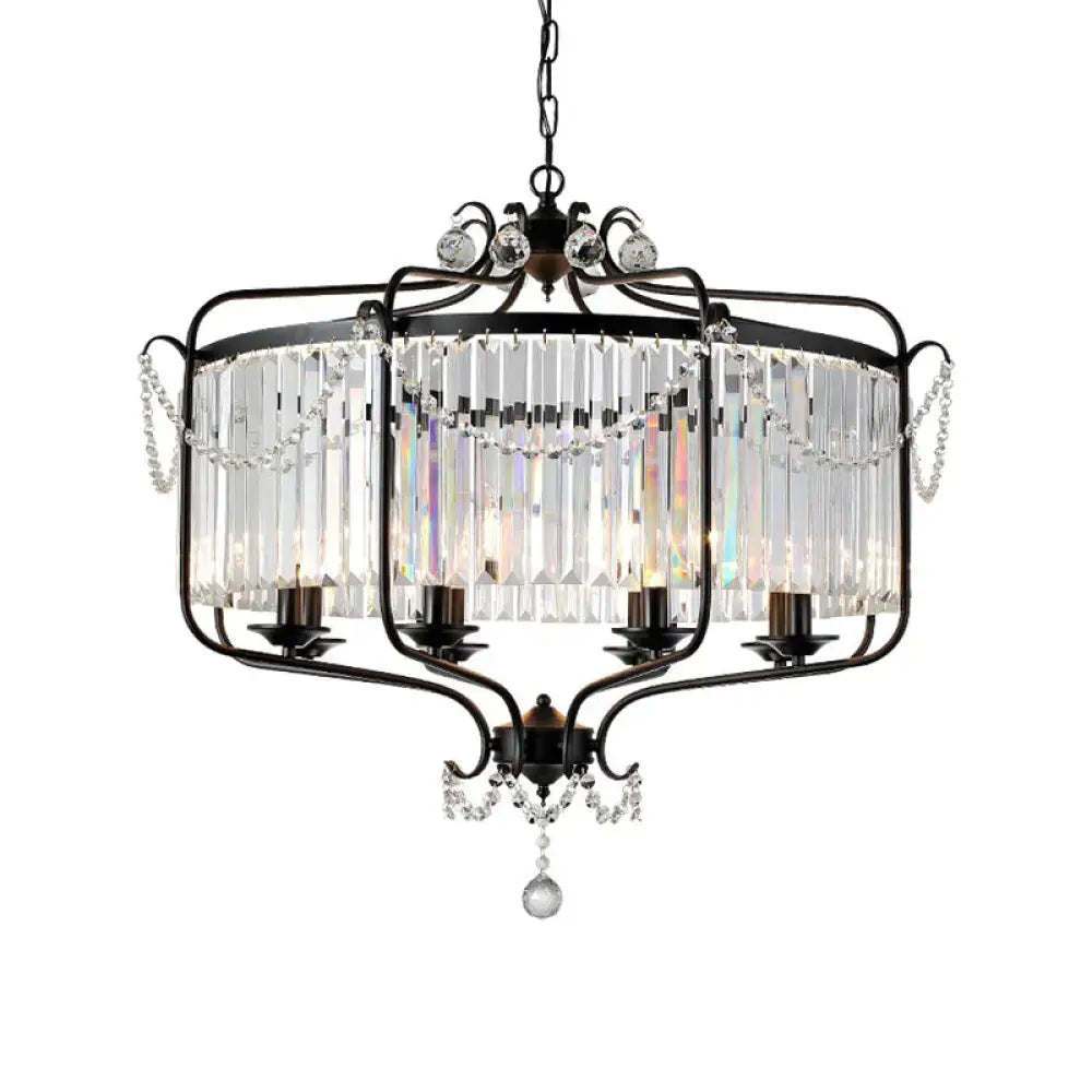 Round Crystal Chandelier Lamp Industrial Style With Wire Cage For Living Room 8 / Black