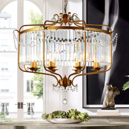 Round Crystal Chandelier Lamp Industrial Style With Wire Cage For Living Room 8 / Gold