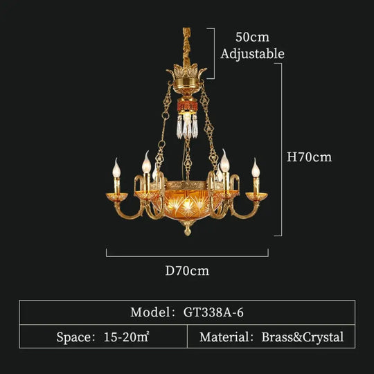 Royal Palace - European Luxury Full Copper Art Deco Chandelier 6Lights D70 H70Cm Chandelier