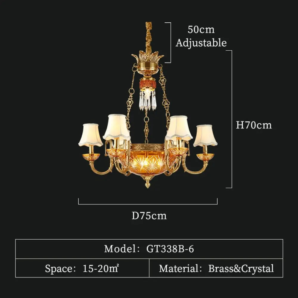 Royal Palace - European Luxury Full Copper Art Deco Chandelier 6Lights D75 H70Cm Chandelier