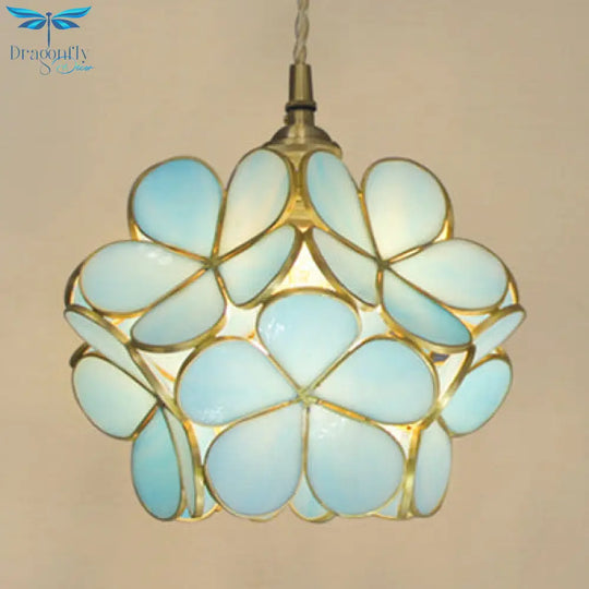 Ruchbah - Tiffany Style Blue/Clear/Pink Glass Pendant Ceiling Light