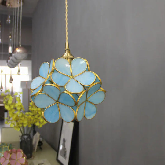 Ruchbah - Tiffany Style Blue/Clear/Pink Glass Pendant Ceiling Light Blue