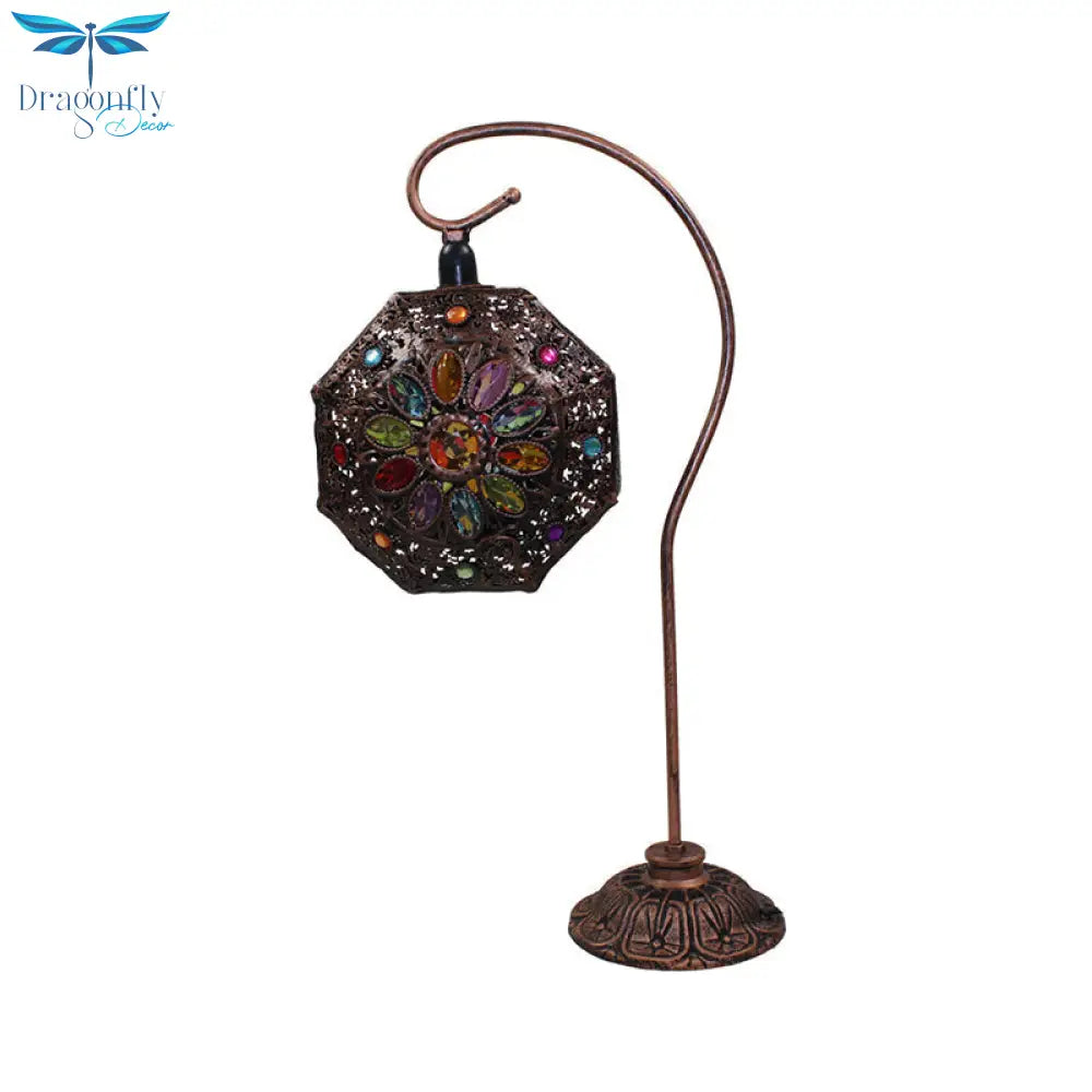 Rukh - Octagon Stained Glass Bronze Night Lamp: Exquisite Bohemia Table Light