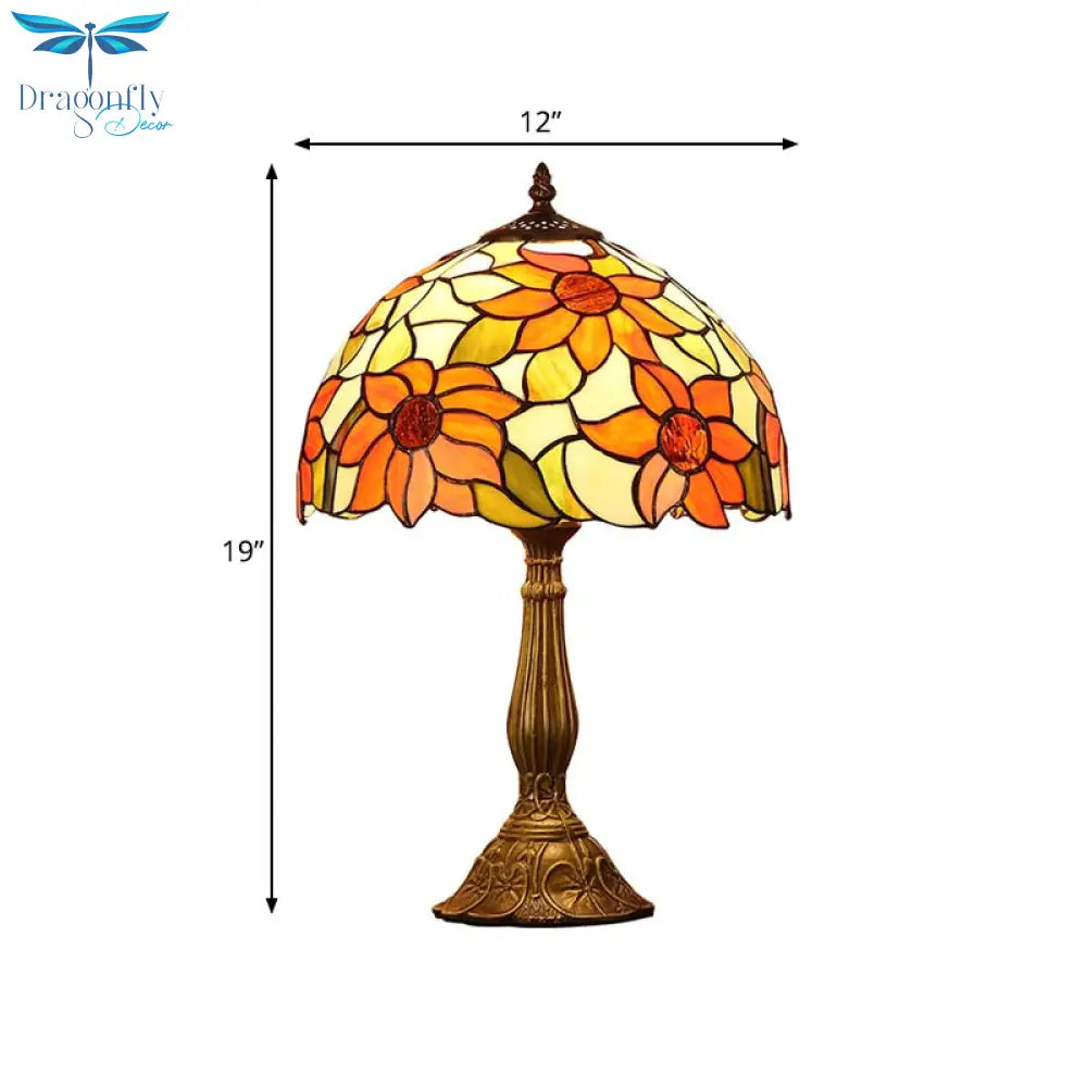 Rukh - Tiffany Sunflowers Night Lamp: Hand - Cut Stained Glass Table Light With