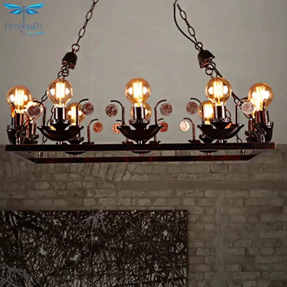 Rust Rectangular Pendant Chandelier Industrial Metal 10 - Head Bedroom Hanging Ceiling Light