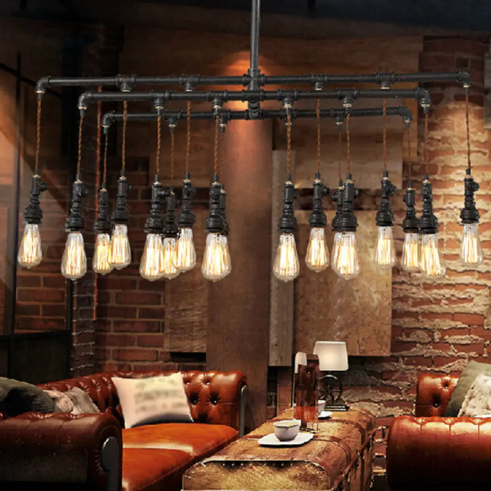 Rustic Black Iron Industrial Pipe Led Island Chandelier For Restaurants 18 / Pendant Lighting