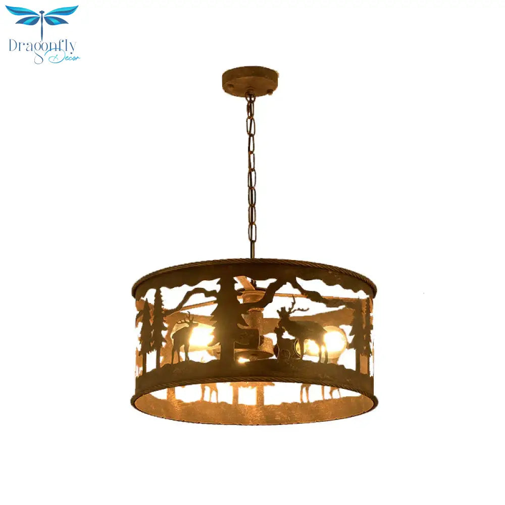 Rustic Metal 3 Lights Pendant Light Fixture For Living Room With Round Canopy