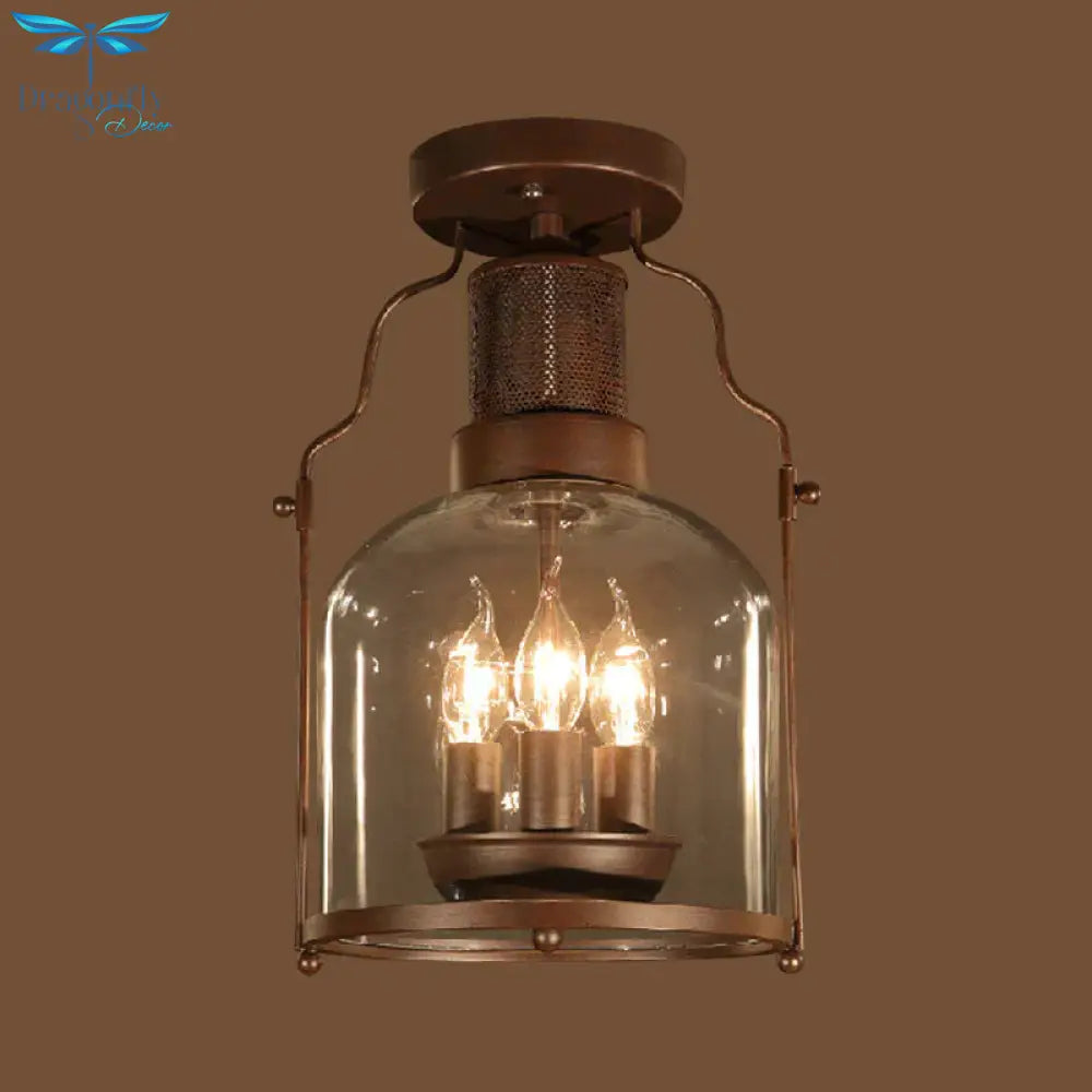 Rustic Semi Flush 3 - Light Ceiling Light Fixture With Clear Glass Dome Shade