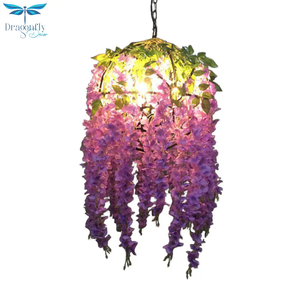 Rylee - Purple Blossom Pendant Chandelier: Industrial Metal 4 Bulbs Suspension