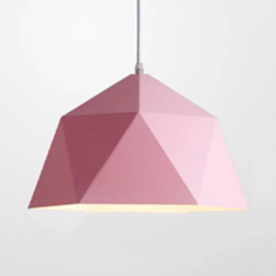 Sabine - Macaron Pendant Light: Polyhedral Bowl Metallic Finish Pink / 10