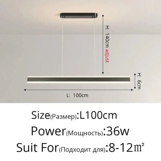 Salix V - Modern Minimalist Led Dimmable Bar Pendant Light Black A 100Cm / With Remote Pendant