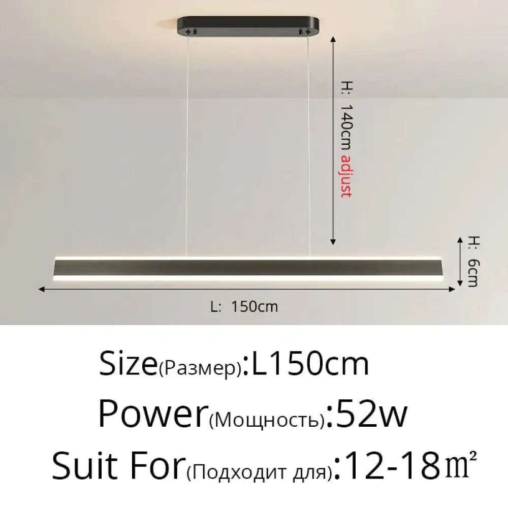 Salix V - Modern Minimalist Led Dimmable Bar Pendant Light Black A 150Cm / With Remote Pendant
