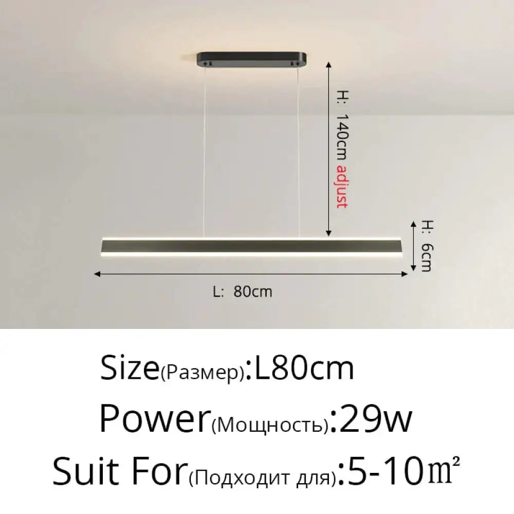 Salix V - Modern Minimalist Led Dimmable Bar Pendant Light Black A 80Cm / With Remote Pendant