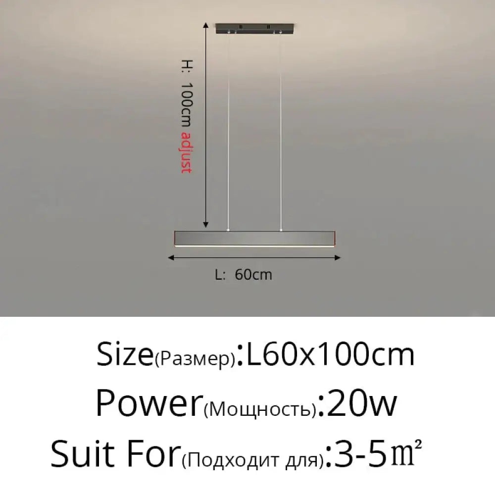 Salix V - Modern Minimalist Led Dimmable Bar Pendant Light Black D 60Cm / With Remote Pendant