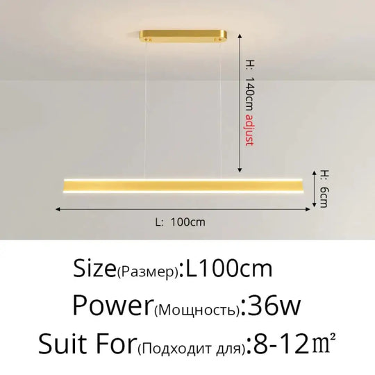 Salix V - Modern Minimalist Led Dimmable Bar Pendant Light Gold A 100Cm / With Remote Pendant