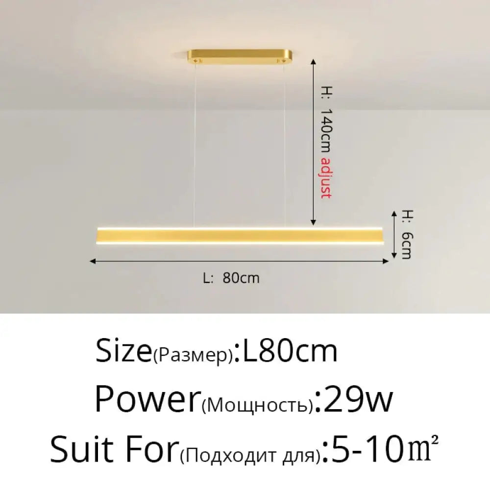 Salix V - Modern Minimalist Led Dimmable Bar Pendant Light Gold A 80Cm / With Remote Pendant