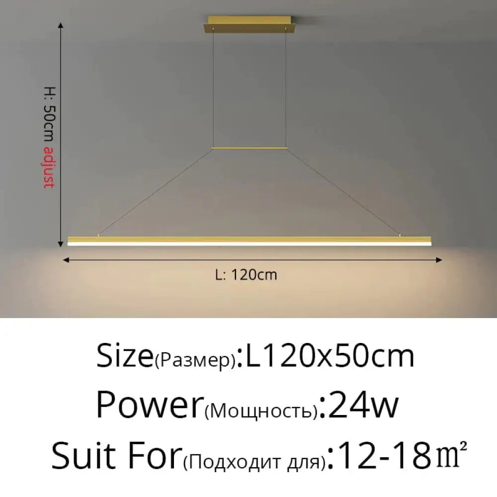 Salix V - Modern Minimalist Led Dimmable Bar Pendant Light Gold B 120Cm / With Remote Pendant