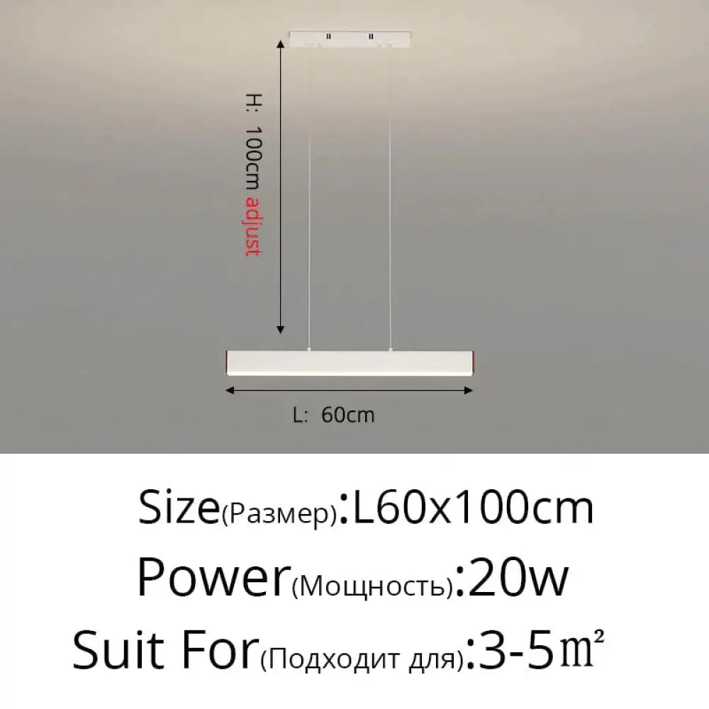 Salix V - Modern Minimalist Led Dimmable Bar Pendant Light White D 60Cm / With Remote Pendant