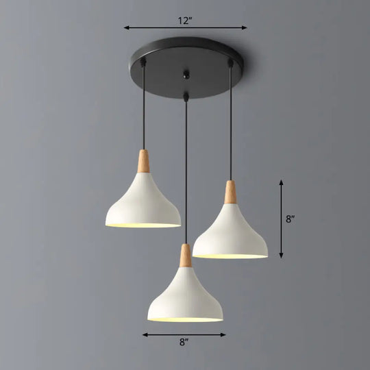 Salm - Swell Shape Pendant Light Macaron Metal 3 - Head Multi Hanging Fixture With Wood Tip White /