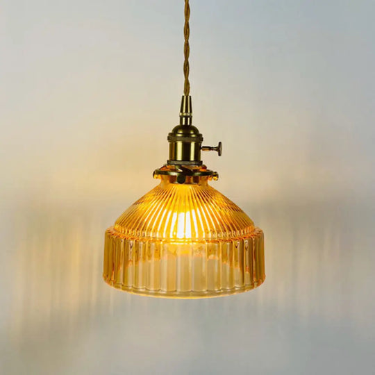 Samantha - Retro Industrial 1 Light Pendant Lamp Prismatic Glass Barn Lighting For Living Room Amber