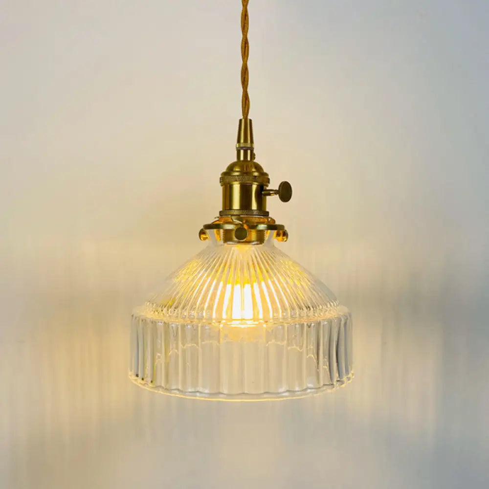 Samantha - Retro Industrial 1 Light Pendant Lamp Prismatic Glass Barn Lighting For Living Room Clear