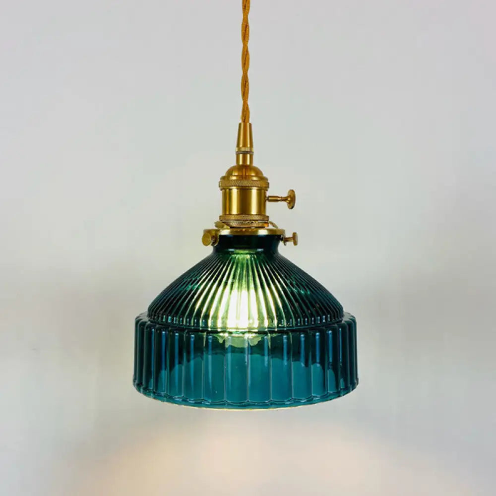 Samantha - Retro Industrial 1 Light Pendant Lamp Prismatic Glass Barn Lighting For Living Room Green