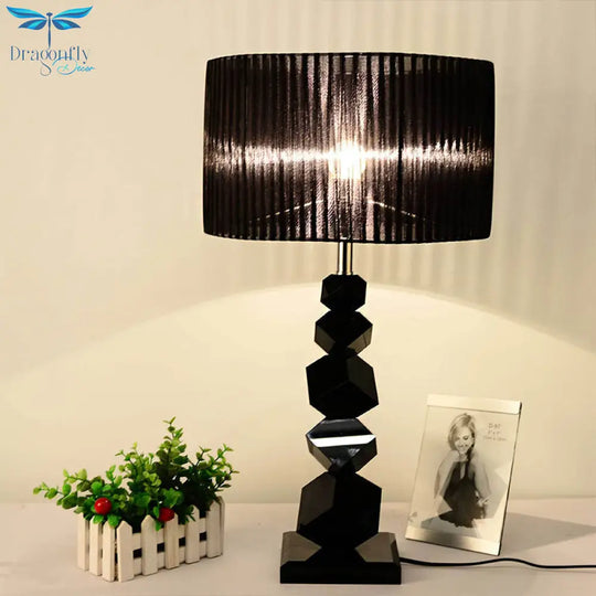 Sarah - Black Drum Night Lamp Classic Fabric Table Light