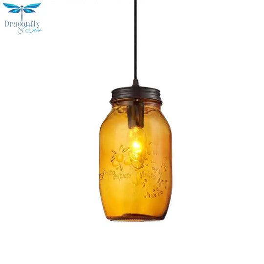 Sarah - Modern 1 - Light Pendant Lighting Caged Mason Jar Blown Glass Hanging Ceiling Light In