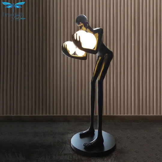 Sculptural Postmodern Humanoid Floor Lamp With Ball Holder - A Striking Art Piece For Villa Garden